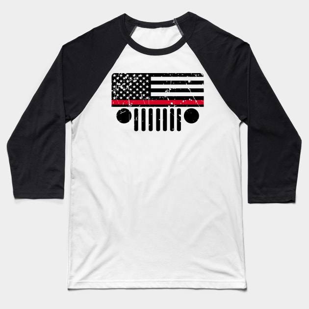 Jeep Firefighter Red Line Flag, Funny Design US Flag Distressed Baseball T-Shirt by Printofi.com